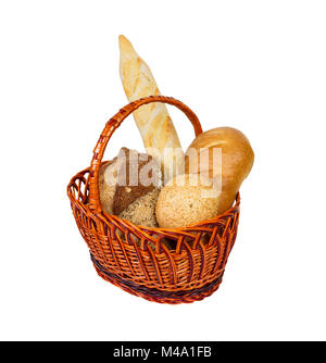 Brot Brote und Baguettes in einem Weidenkorb. Stockfoto