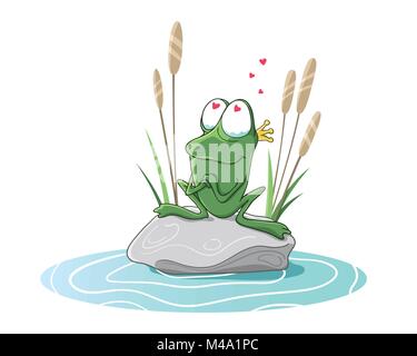 Es ist ein kleiner Frosch warten auf einen Kuss um ein Prinz zu werden. Stock Vektor