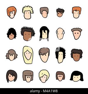 Avatar Icon Set - Vektor cartoon doodle Gesichter und Staats- Sammlung. Stock Vektor