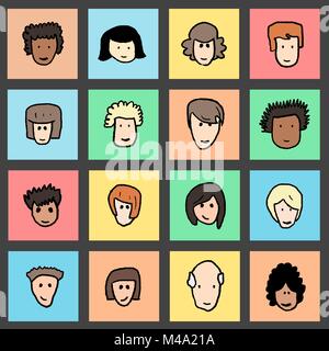 Avatar vektor Porträts - cute Cartoon doodle Gesicht Symbole. Stock Vektor