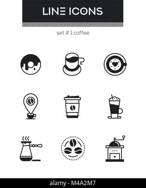 Kaffee-Set von Line Design style Icons Stock Vektor