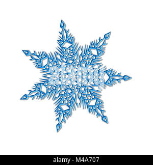 Blau glänzend Schneeflocke close-up auf weißem Hintergrund Stockfoto
