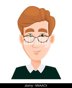 Gesichtsausdruck eines Menschen in Gläsern mit blonden Haaren - lächelnd. Männliche Gefühle. Gut aussehender Geschäftsmann cartoon Charakter. Vector Illustration isoliert auf Stock Vektor