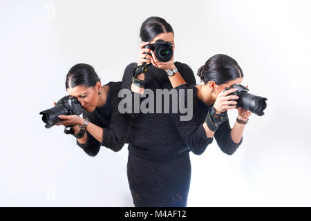 Beschäftigte Frau professioneller Fotograf Stockfoto