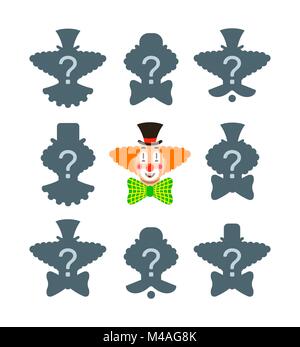 Hier finden Sie die Schatten pädagogische puzzle Spiel. Ordnen Sie die richtigen Silhouette der lustige Clown Gesicht. Visual Test für Kinder im Vorschulalter Stock Vektor