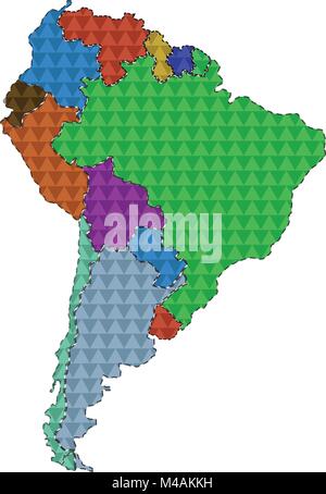 Gepunktete Linie politische Karte von Südamerika Stock Vektor
