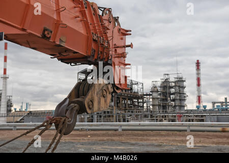 Teleskoparm und einem Haken des Krans Stockfoto