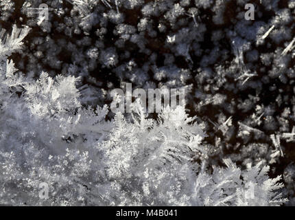 Schneekristalle auf dem Boden Stockfoto