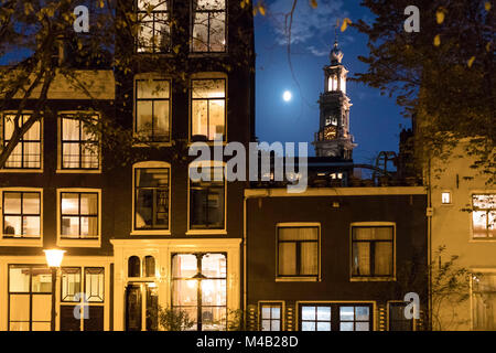 Die Niederlande, Holland, Amsterdam, Jordaan, Haus vorne, Westerkerk Stockfoto