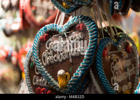 Oktoberfest, 'Wiesn', München, Lebkuchenherzen, detail, Stockfoto