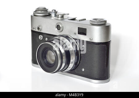 Vintage Foto Kamera auf einem weißen Hintergrund. Stockfoto