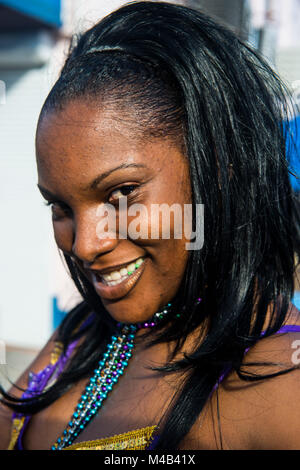 Frau, Porträt, Karneval in Basseterre, St. Kitts und Nevis, Karibik Stockfoto