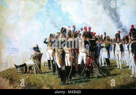 Napoleon I. auf der Borodino Höhen von Wassili Vereshchagin im Jahre 1897 gemalt. Die Schlacht von Borodino war ein Kampf am 7. September 1812 in den Napoleonischen Kriegen während der französischen Invasion in Russland kämpfte. Es wurde zwischen den Armeen Napoleons, Mikhail Kutuzov, Pjotr Bagration und Michael Andreas Barclay de Tolly gekämpft. Stockfoto