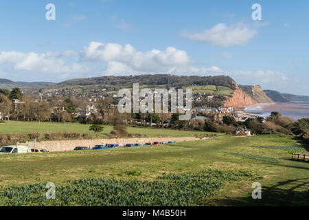 Blick auf Sidmouth vom South West Coastal Path ab Peak Hill, Sidmouth, Devon Stockfoto