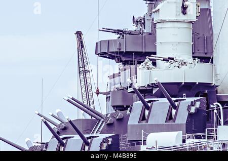 Closeup Details des Krieges bereit Artillerie Schlachtschiff Stockfoto