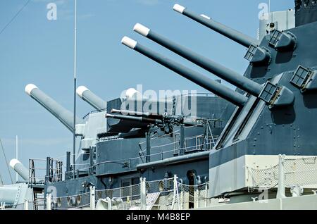 Closeup Details des Krieges bereit Artillerie Schlachtschiff Stockfoto