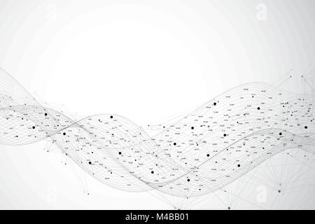 Grafische Zusammenfassung Hintergrund Kommunikation. Big Data-Visualisierung. Perspektive-Kulisse mit verbundener Linien und Punkten. Social-Networking. Illusion von Tiefe. Vektor-Illustration. Stock Vektor