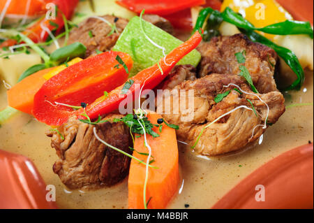 Fleisch-Eintopf mit Gemüse, Nahaufnahme Stockfoto