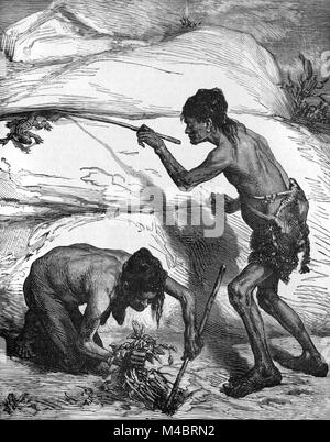 Comanche Inder oder Native Americans, aka Yampericos, auf der Jagd nach Eidechsen in den Great Plains Region United States (Gravur, 1880) Stockfoto