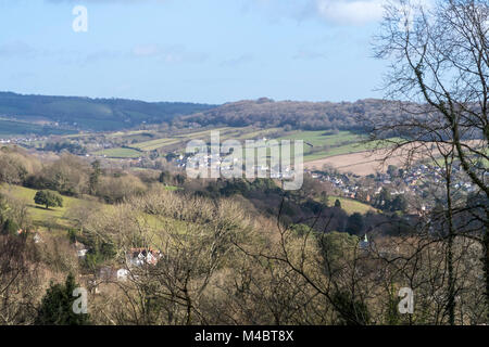 Blick über Bickwell Farm und die Sid-Tal in Richtung Fortescue und Sidford am Stadtrand von Sidmouth, Devon, England, Großbritannien Stockfoto