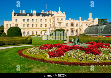 Lednice Palace, dem ehemaligen Liechtenstein Sommerresidenz, Lednice-Valtice Areal, Südmähren, Tschechische Republik, Europa Stockfoto