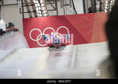 Dom PARSONS (GBR) konkurriert in Wärme ein Skelett der Männer bei den Olympischen Sliding Center während der PyeongChang 2018 Olympic Winter Games am 15. Februar 2018 in Pyeongchang, Südkorea. Credit: Koji Aoki/LBA/Alamy leben Nachrichten Stockfoto