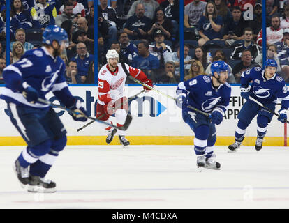 Tampa, Florida, USA. 15 Feb, 2018. DIRK SHADD | Zeiten. Detroit Red Wings Verteidiger Mike Green (25.) auf dem Eis gegen die Tampa Bay Lightning während der zweiten Periode Aktion an der Amalie Arena in Tampa am Donnerstag Abend (15.02.18) Gutschrift: Dirk Shadd/Tampa Bay Zeiten/ZUMA Draht/Alamy leben Nachrichten Stockfoto