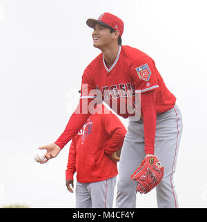 In Tempe, Arizona, USA. 14 Feb, 2018. Shohei Ohtani (Engel) MLB: Los Angeles Engel Spring Training Baseball Camp bei Tempe Diablo Stadion in Tempe, Arizona, United States. Quelle: LBA/Alamy leben Nachrichten Stockfoto