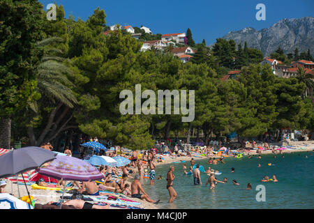 Die podaca Kiesel-strand (Dalmatien - Kroatien), im Sommer. Split-dalmatien County. Plage de Galets de Podaca, en Été (Dalmatie, Kroatien). Podace. Stockfoto