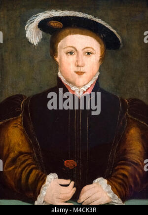 Edward VI. Porträt von König Edward VI. von England (1537-1553), Öl auf Leinwand, nachdem Hans Holbein, aus dem 16. Jahrhundert. Stockfoto