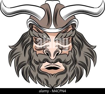 Ein Bild von einem Cartoon Viking warrior Mann mit Helm. Stock Vektor