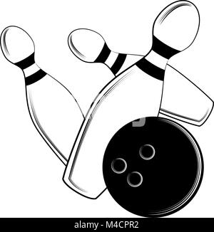 Ein Bild von einem Bowling Ball auf den Pins. Stock Vektor