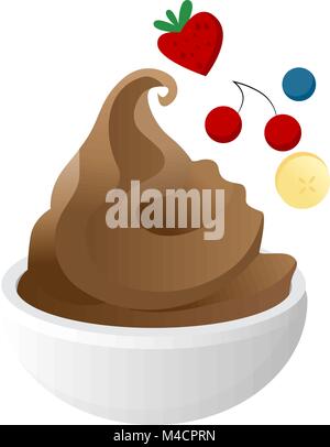 Ein Bild aus einer Schüssel gefroren Schokolade Joghurt mit Früchten. Stock Vektor