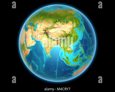 Bangladesch in Rot auf dem Planeten Erde aus dem Weltraum auf volle Kugel gesehen. 3D-Darstellung. Elemente dieses Bild von der NASA eingerichtet. Stockfoto