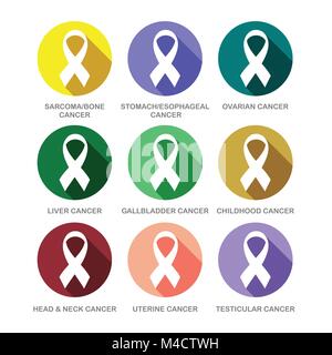 Verschiedene Cancer Awareness Ribbon Symbole Icon Set Vector Graphic Design Stock Vektor