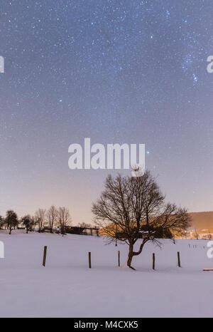 Nacht verschneite Szene in Tuhinj Tal, Slowenien Stockfoto