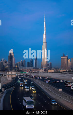 Morgen Dubai Blick auf Downtown und Burj Khalifa Stockfoto