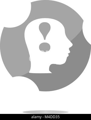 Ein menschlicher Kopf mit Ausrufezeichen-Symbol, Web-Taste Stockfoto