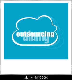 Outsourcing Wort Business Konzept, Foto Rahmen isoliert auf weiss Stockfoto