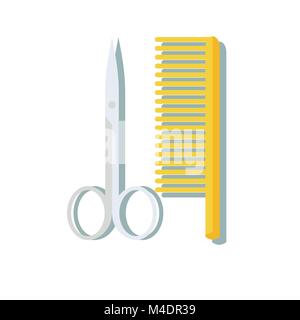 Friseur Schere und Kamm isoliert auf weißem Stock Vektor