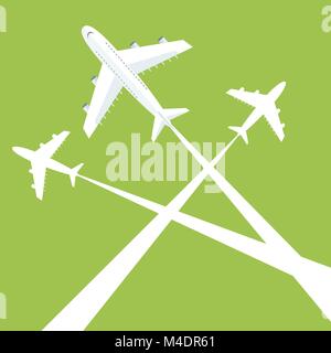 Silhouetten Flugzeuge im Himmel. Abbildung. Spuren der Ebene Stock Vektor