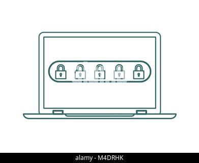 Laptop mit Passwort Benachrichtigung und Symbol Sperren Stock Vektor