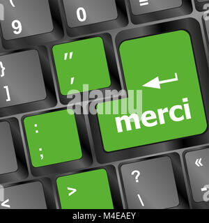 Danke (Merci) Wort auf Computer-Tastatur-Taste Stockfoto