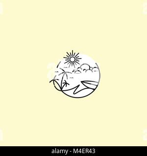 Strand line Art Vector Illustration. Stock Vektor