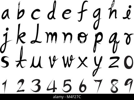 Magic Hand Schreiben von Kleinbuchstaben Schriftart, Schriftschnitt, Typografie und Zahl, Vektor einrichten Stock Vektor