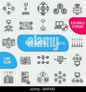 Grosse Daten Zeile für Symbole gesetzt. Data Analytics, Cloud Computing. Vector Illustration Stock Vektor
