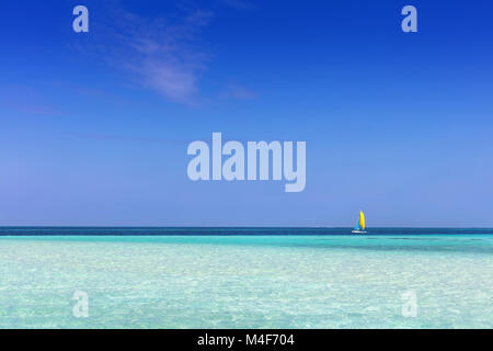 Tropischen Strand mit weißem Sand und das klare türkisfarbene Meer. Malediven Stockfoto