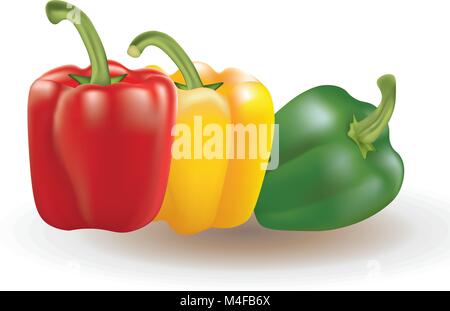 Rote, gelbe und grüne Paprika, Vektor Stock Vektor