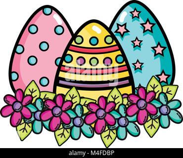 Eier easters Dekorationen mit Blumen und Blätter design Stock Vektor