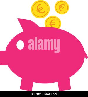 Währung Euro Symbol oder Logo Vektor auf Münzen in ein Sparschwein. Symbol für die Europäische Union Bank, Banken oder Europa Eurozone Finanzen Stock Vektor